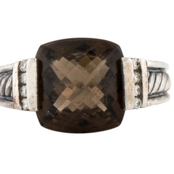 David Yurman Smoky Quartz & Diamond Sculpted Cable Ring - Picture 2 of 5